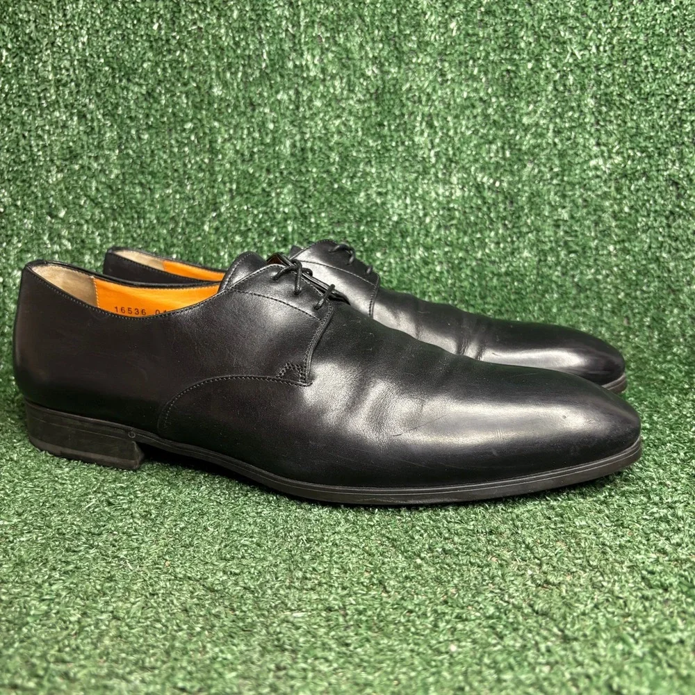 Santoni Simon Leather Plain Toe Blucher Classic Formal Oxford Black Mens 11.5 D